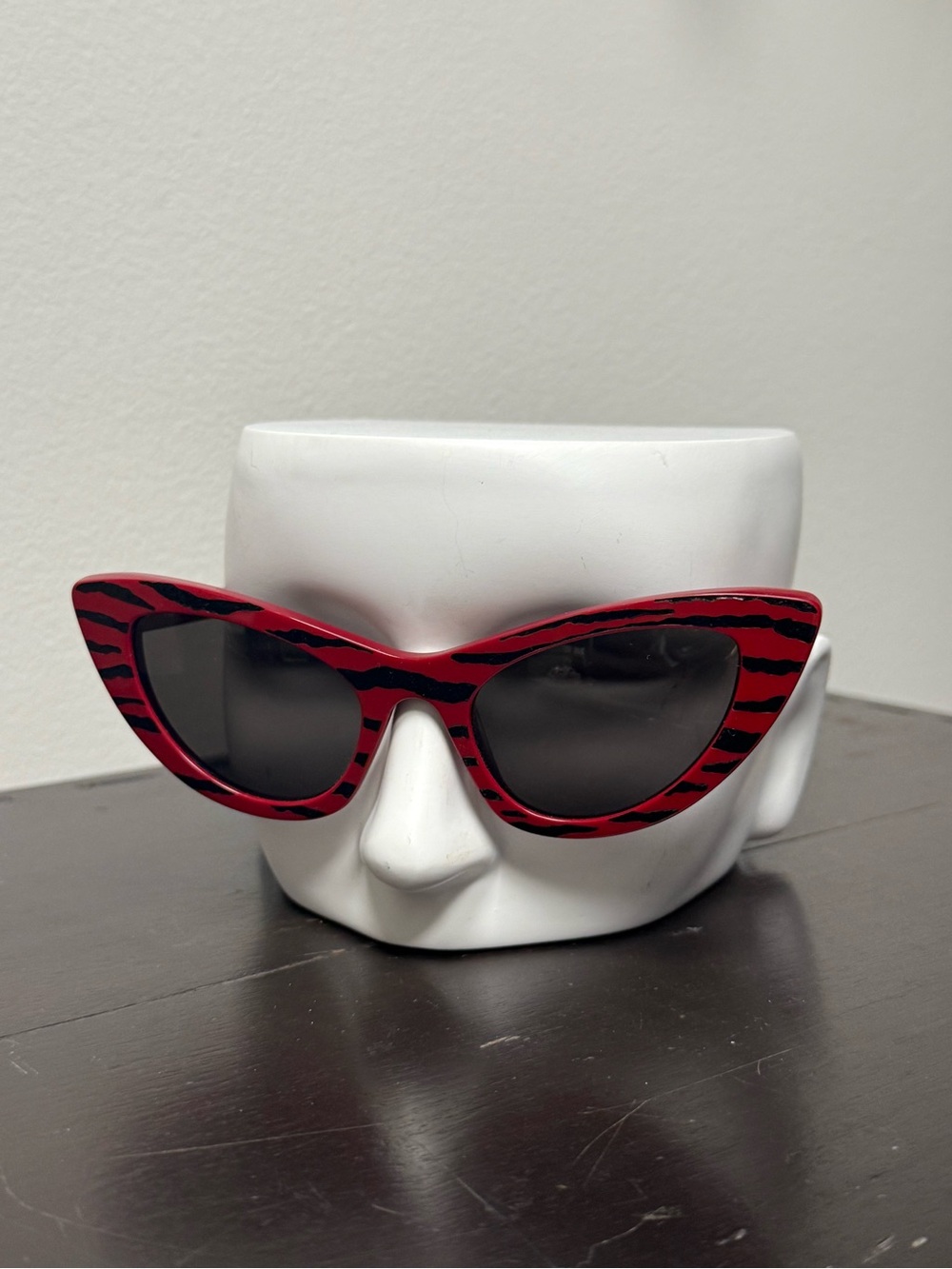 Saint Laurent Red and Black Tiger-Stripe Cat-Eye Sunglasses
